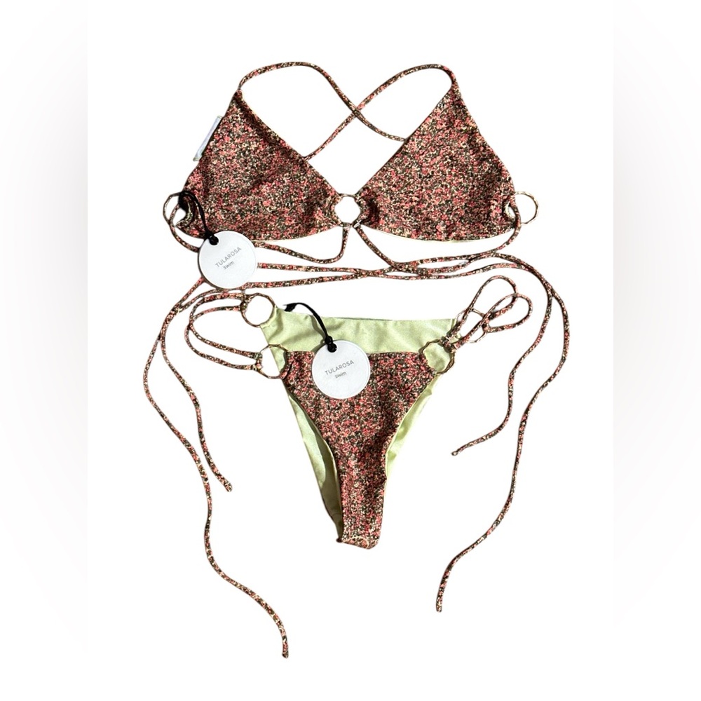 BNWT REVOLVE Tularosa Reversible Bikini~FULL SET~Ditsy Floral Pink/Spring Green
